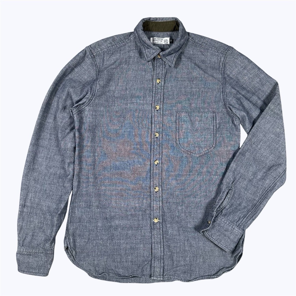RGT Rogue Territory Selvedge Denim Chambray Sz M Work Button Down Shirt USA EUC
